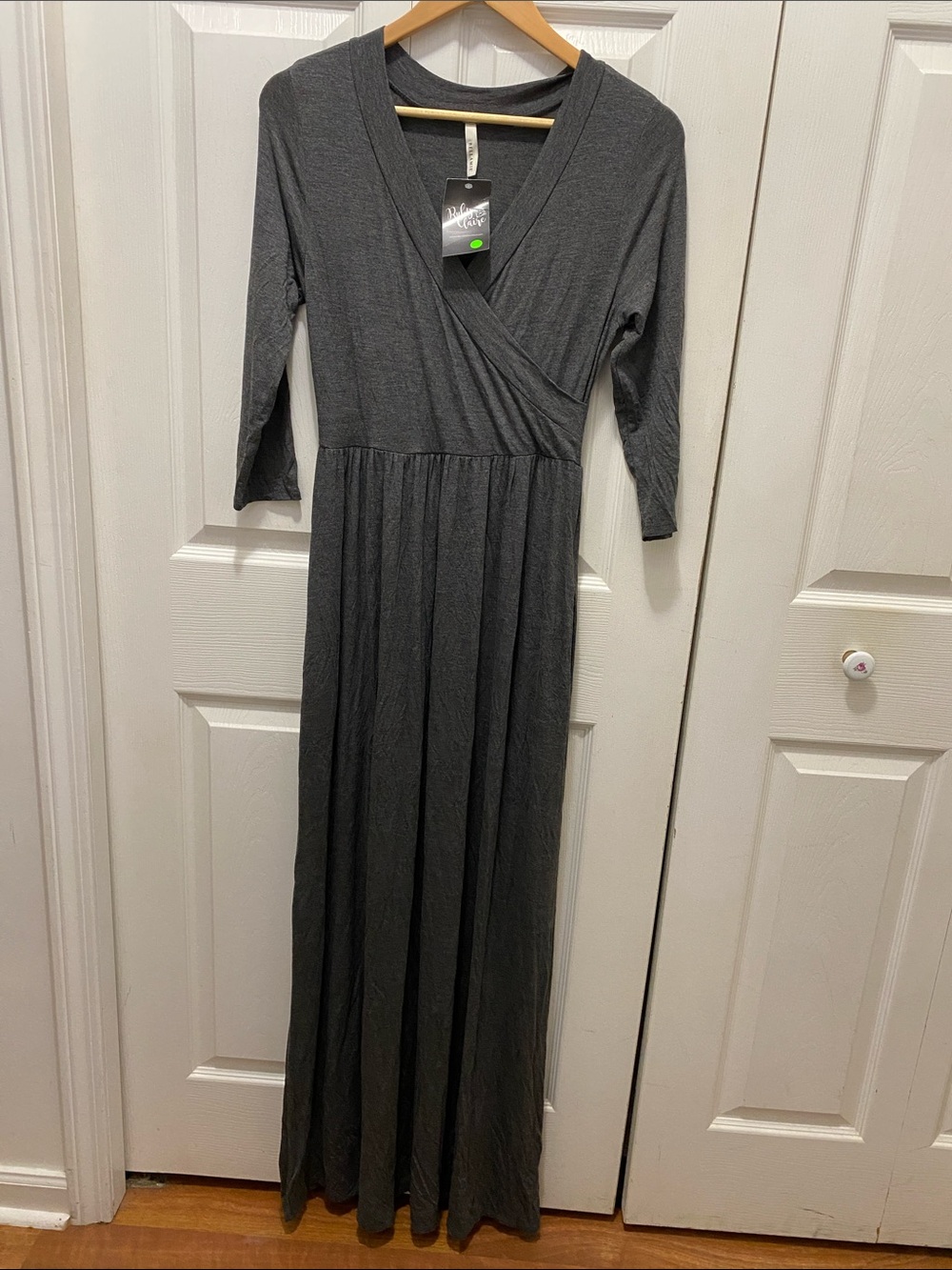 Bellamie Charcoal Gray Wrap-Front Maxi Dress